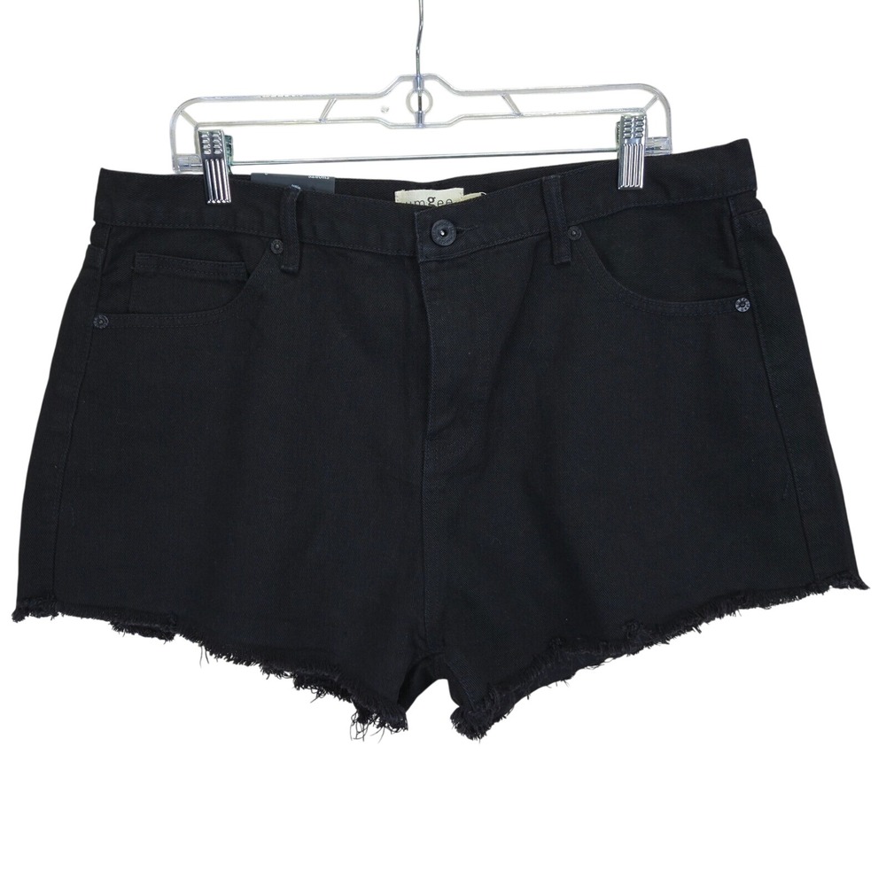 NWT Umgee Black Denim Women Shorts Size 9 Frayed Hem High Waist Western Festival